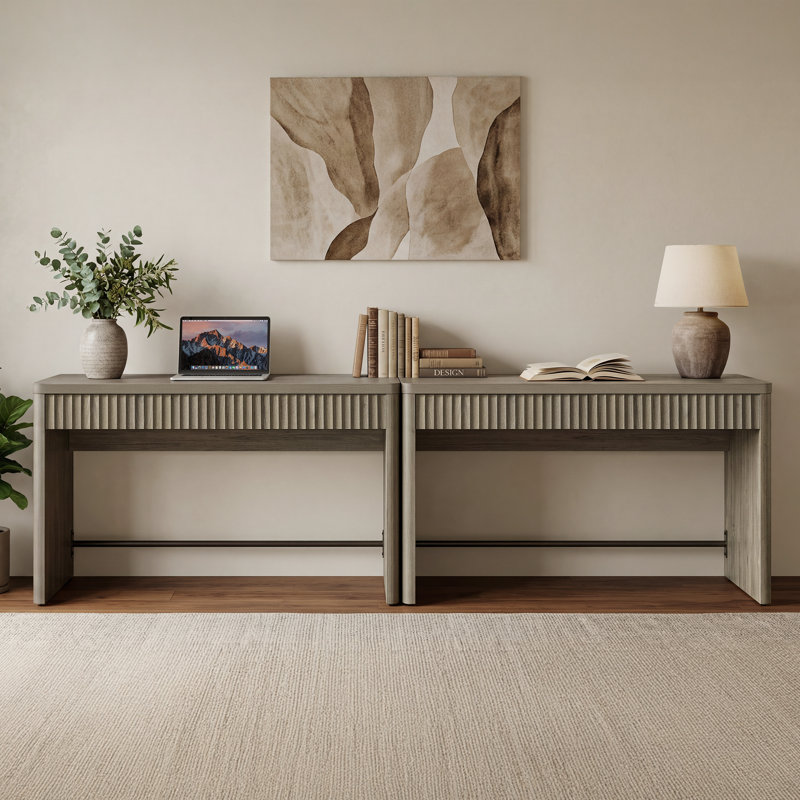 2 bureaux modernes cannelés l 48,86 po avec 2 tiroirs de rangement cachés, Gris