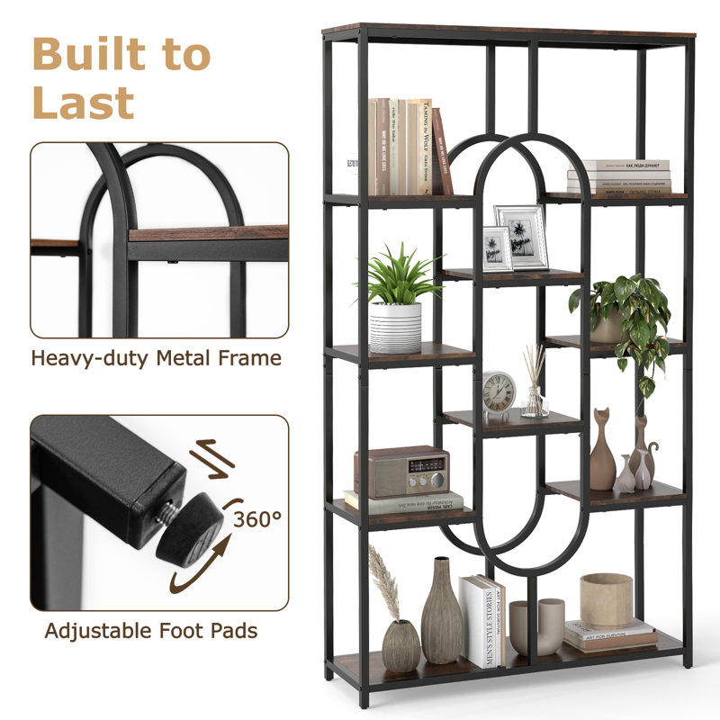 175cm H x 95cm W Metal Etagere Bookcase, Brown