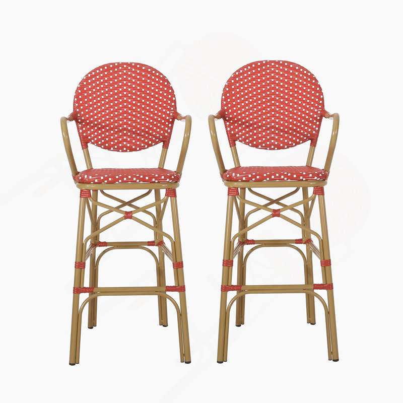 Tabourets de bar 4 pieds en aluminium à carreaux rouges avec repose-pieds