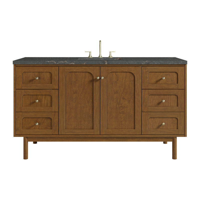 Laurent 60"W Single Vanity W/ Freepower Wireless Charger, Parisien Bleu, Honey Oak