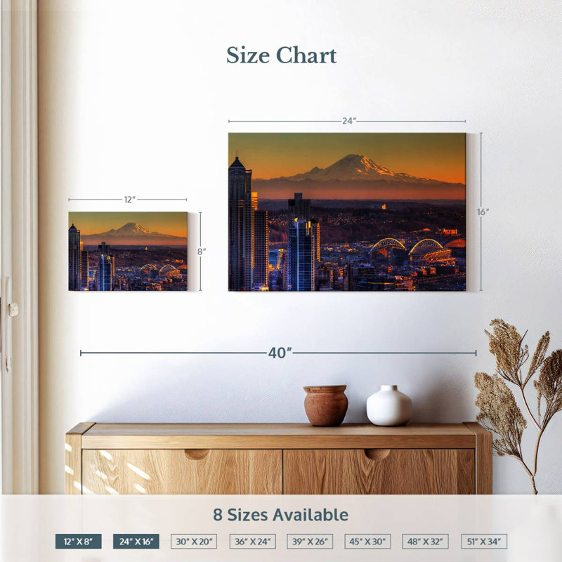 Sirci Seattle, coucher de soleil brillant, H 16 po x l 24 po
