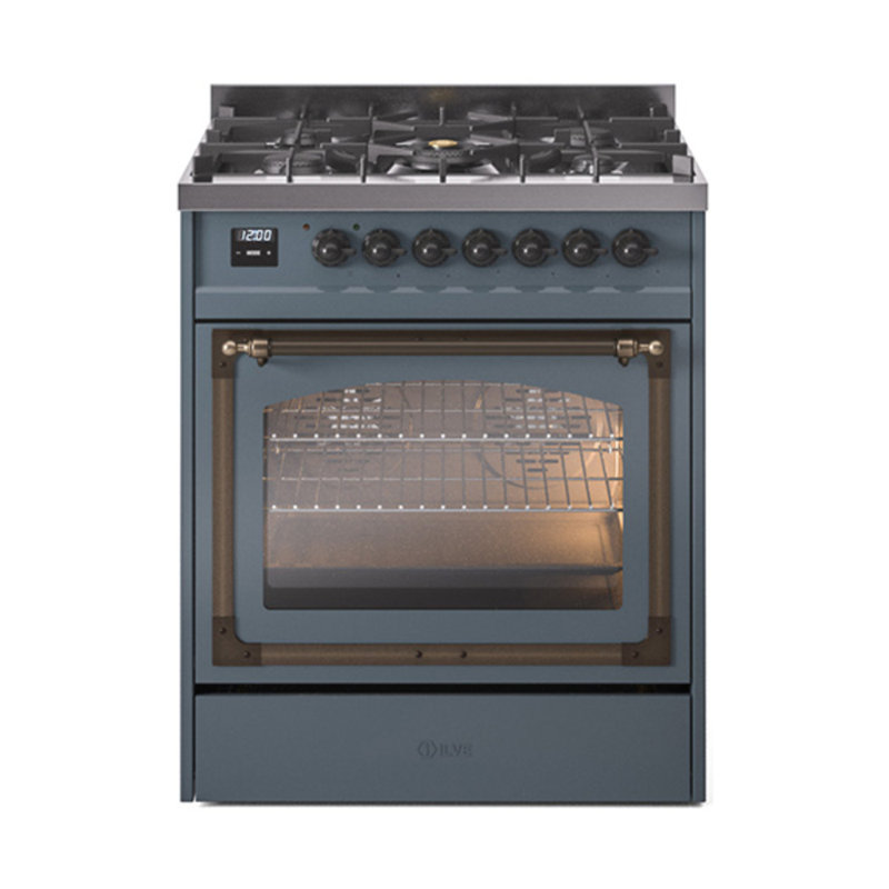 ILVE Nostalgie II Noblesse 30 in Dual Fuel Range, Blue Gray/Bronze, Natural Gas
