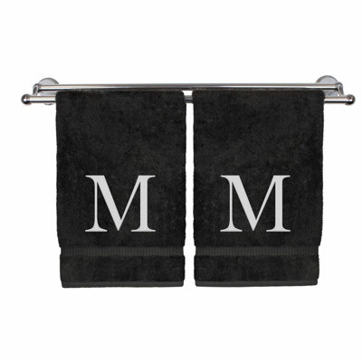 Elegant Monogrammed Hand Towels - Personalized Gift Set of 2, Extra Absorbent, Soft Terry Finish, White with Black Initial M Embroidery