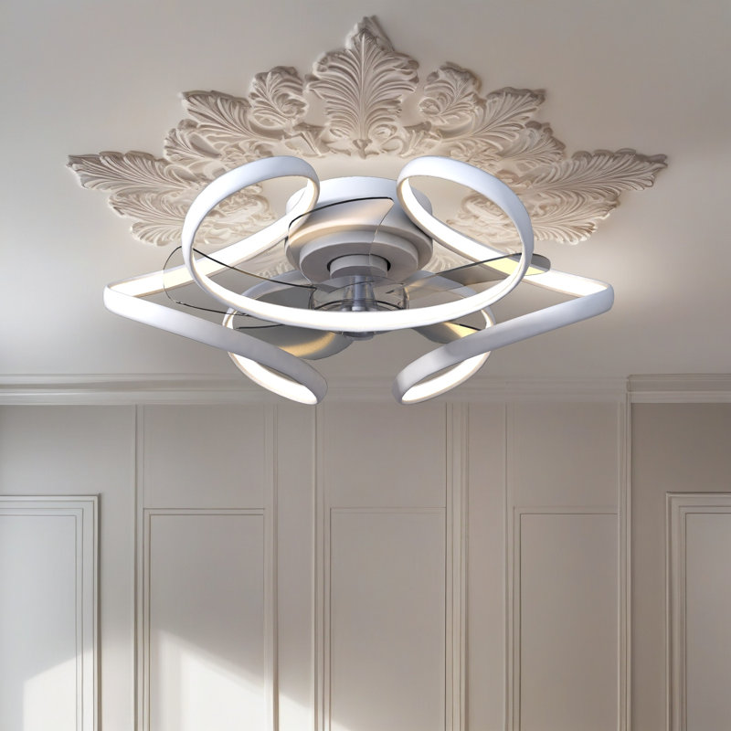 Ventilateur de plafond encastré avec lumière Dalayshia, Blanc avec pales transparentes