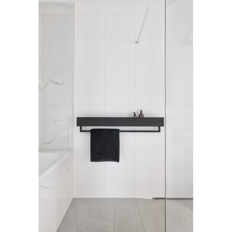 VASCA Metal Floating Shelf with Towel Bar, 8cm H x 40cm W x 9cm D, Black