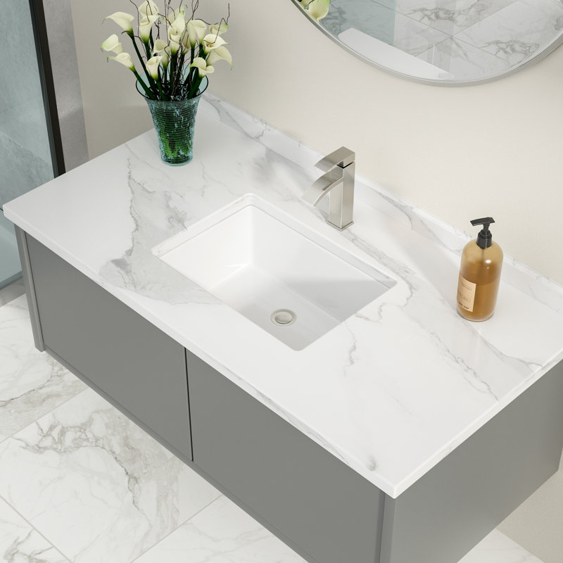 22" L x 16" W Undermount Bathroom Sink Rectangular White Ceramic Bathroom Sink Vanity Basin with Overflow