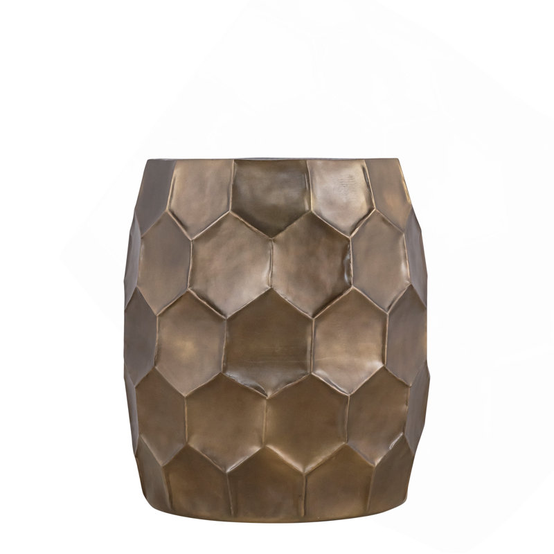 Modern Contemporary Aluminum Material 21" Height End Table, Side Table With Glossy Diamond-Patterned Base, Gold