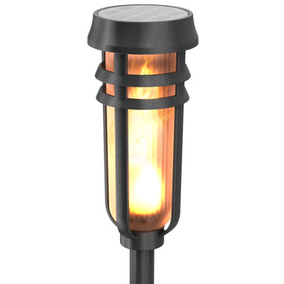 FoxFlame Metal Solar Torch Lights, Solar Tiki Torches, Patented Fire Effect | 1 Pack, Solar Lights Outdoor Waterproof, Adjustable 0-24 In Height, Yard Lights, Ideal For Yard, Patio, Garden, & Pathway