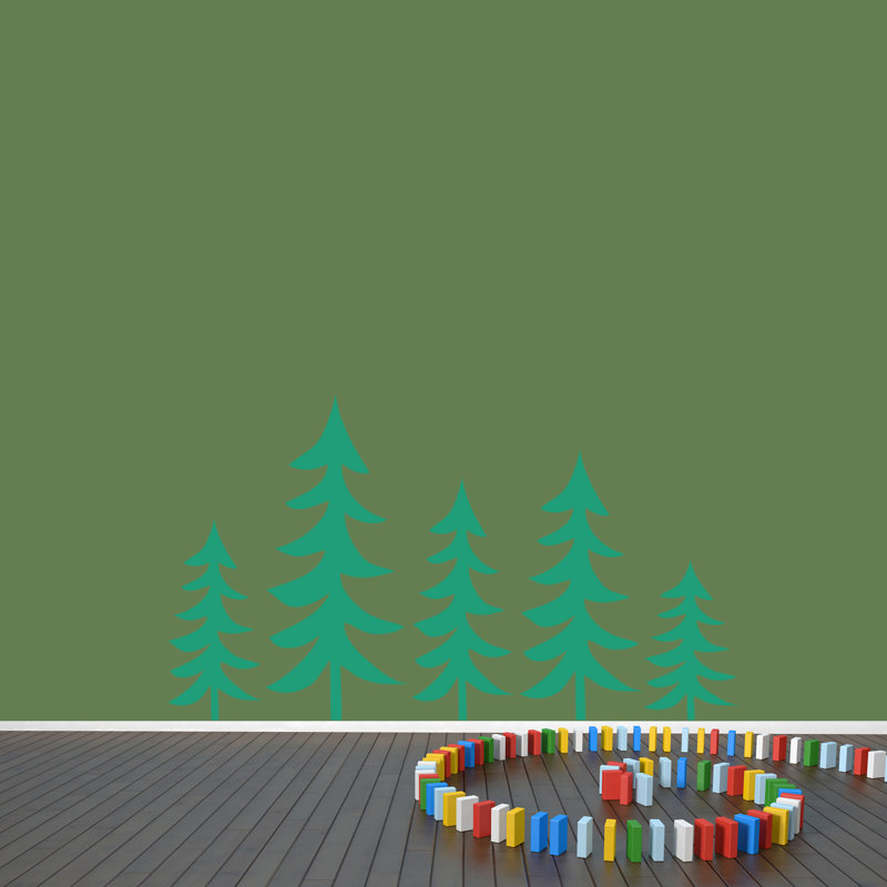 Décalcomanie murale arbres pin, Bleu sarcelle