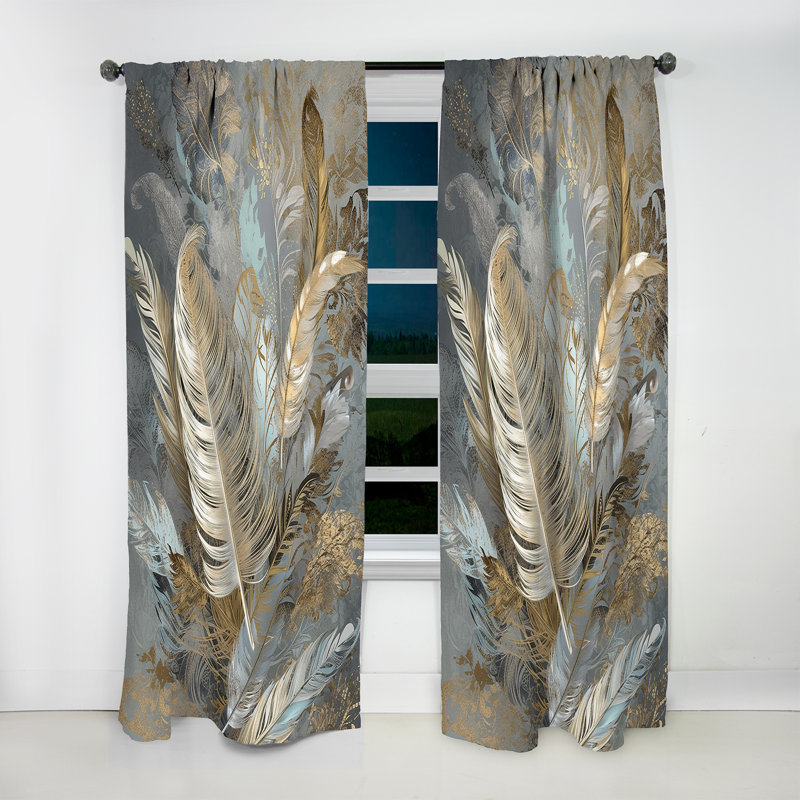 Rideau en plumes dorées extravagance V moderne - velours obscurcissant - 1 panneau, L 52 po x L 120 po