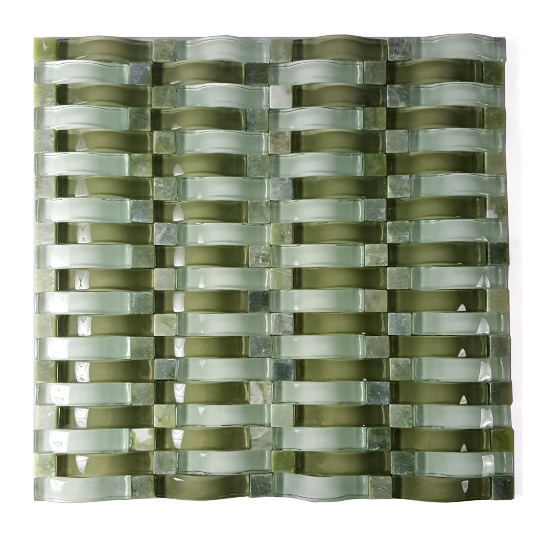 3D Wave 12 in. x 12 in. Glass & Stone Multi Finish Mosaic Decorative Kitchen & Bathroom Wall Tile Abolos 