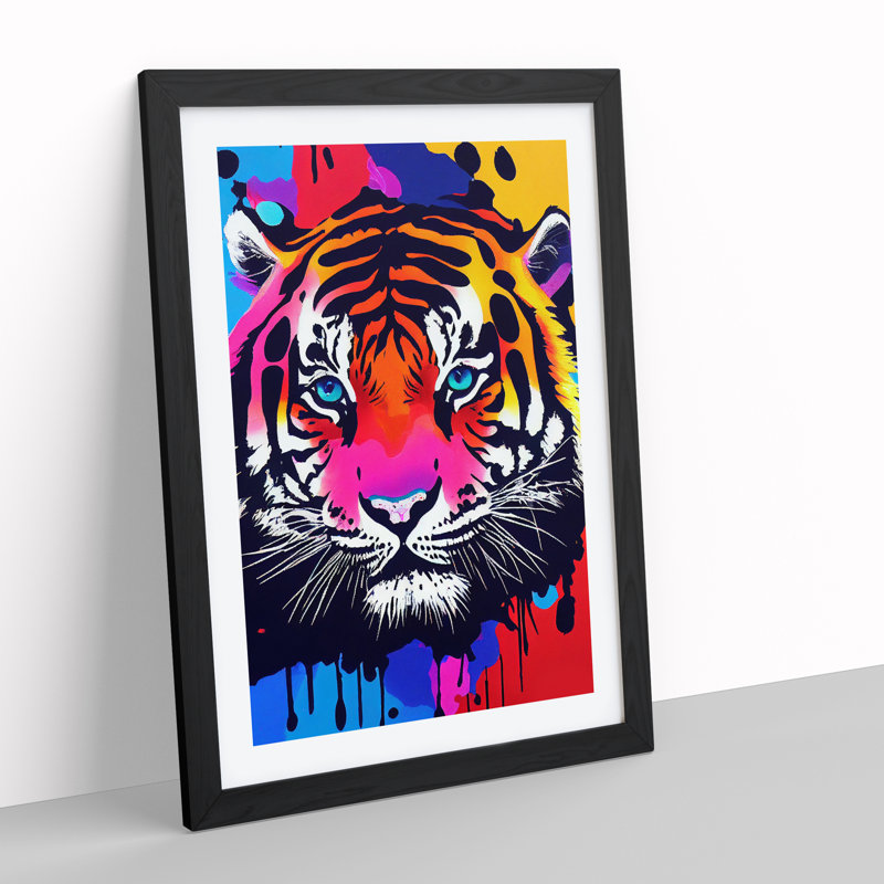 Painted Tiger No.4 Abstract - Wall Art, Black Framed, White, 64cm H x 46cm W