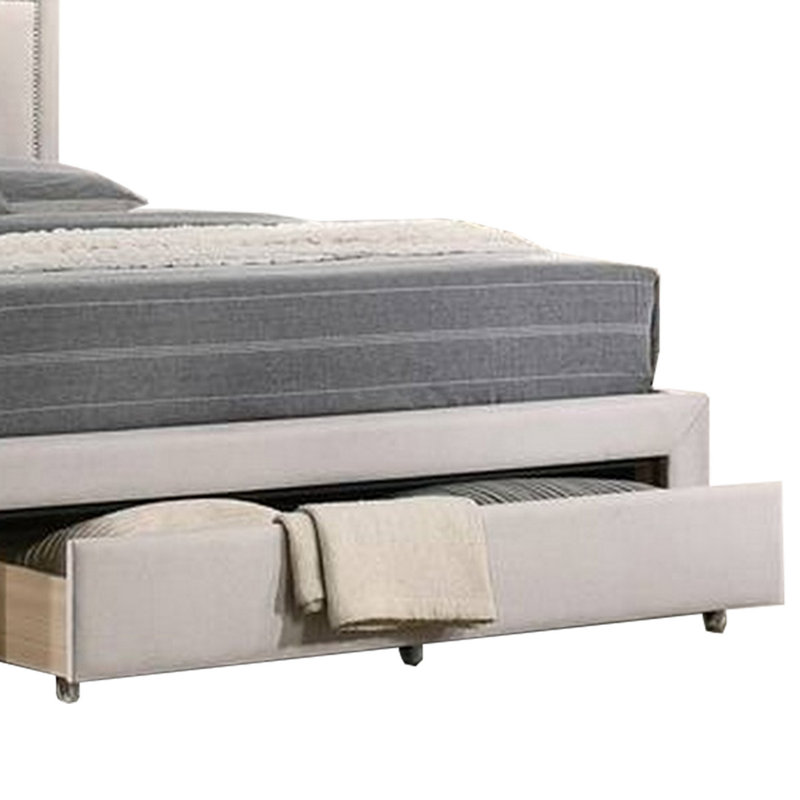Lit plateforme tapissier avec rangement Rodeen, Grand, Ivoire