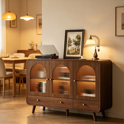 Arched Reed Glass Sideboard Storage Cabinet