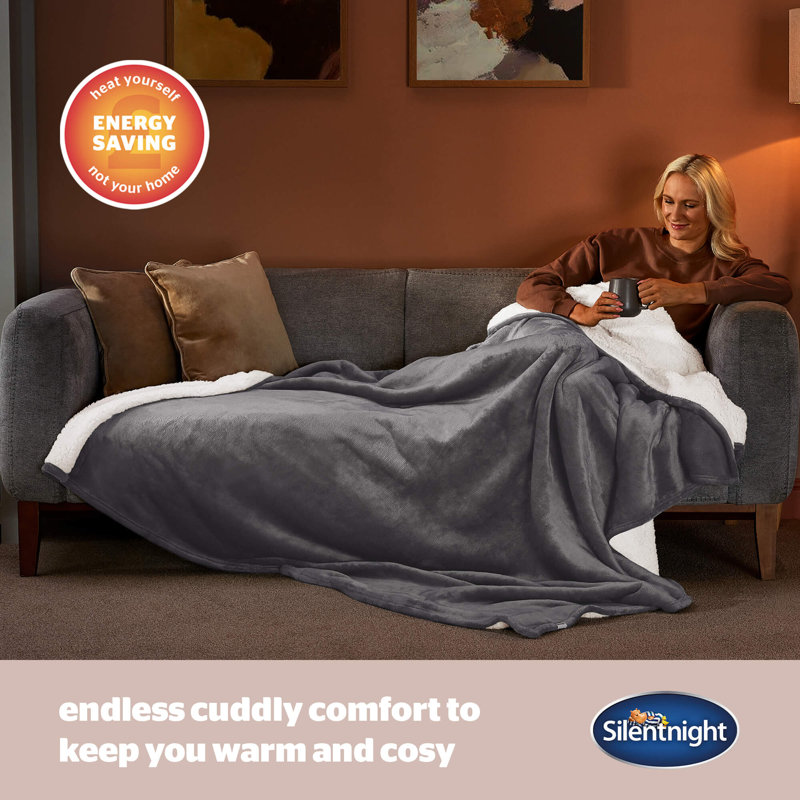 Silentnight Snugsie Giant Throw- Cosy Sherpa Lined - Non Heated Blanket, Grey, 230cm W x 270cm L