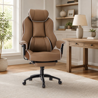 Big & Tall Ergonomic Executive Office Chair with Footrest, High Back Reclining Desk Chair, Adjustable Lumbar Support,Brown PU Leather Computer Chair, 400 lbs Capacity