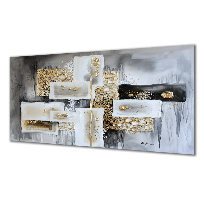 Abstract Suprematism Golden Balance I - Modern Metal Wall Decor, Abstract Suprematism Metal Print, 28" H x 60" W x 0.84" D