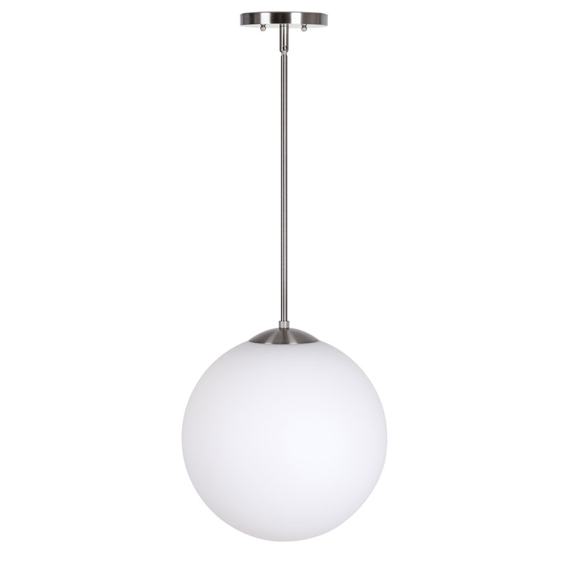 Luminaire suspendu simple à 1 lumière Wilbourn, Nickel brossé, H 14,5 po x l 14 po x P 14 po