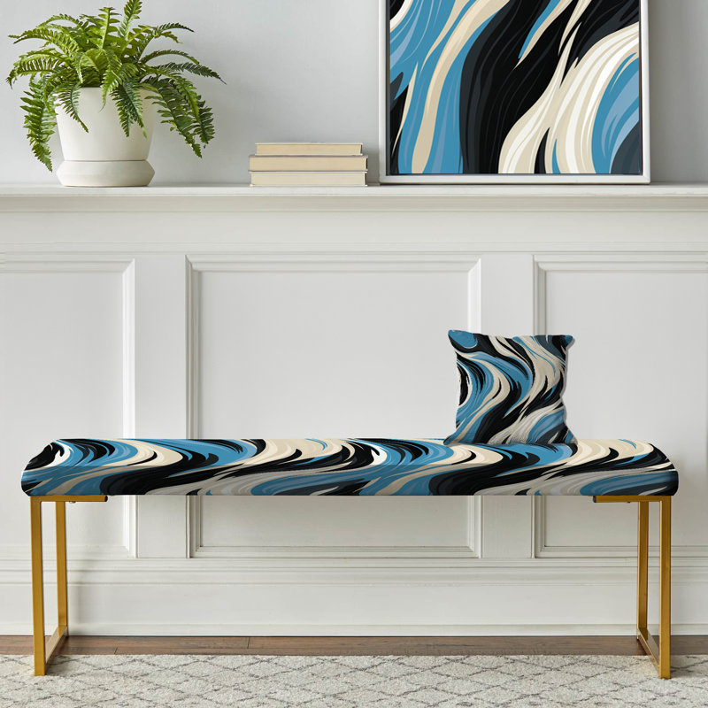 Black And Blue Zebra Stripes - Striped Upholstered Gold Bench