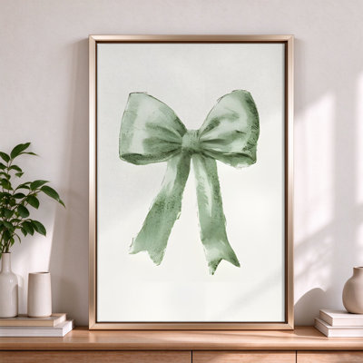 «Painted Green Bow with Brushstrokes», art mural encadré sur toile, cadre noir, 24 x 36 po