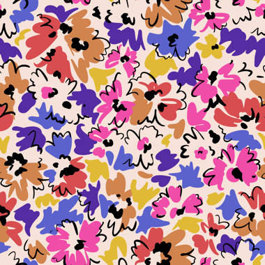 Seamless pattern of drawn contour flowers. Print for fabric or