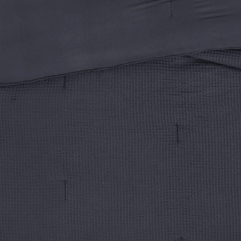 Textured Waffle Weave Comforter Set, Queen Comforter +2 Standard Shams, Charcoal Gray