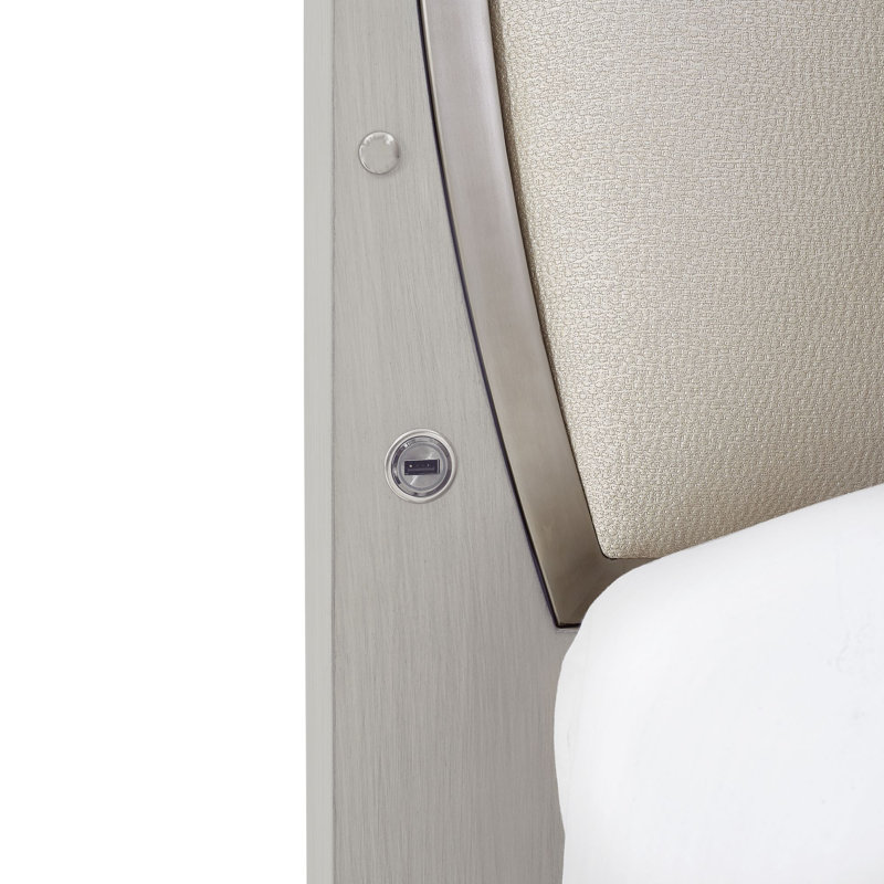 Eclipse Queen Beige Upholstered Bed with Lighted Headboard
