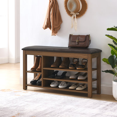 Banc à langer avec rangement à hauteur réglable en bois d'hévéa naturel, capacité 2 places, brun classique avec compartiments de rangement dissimulés