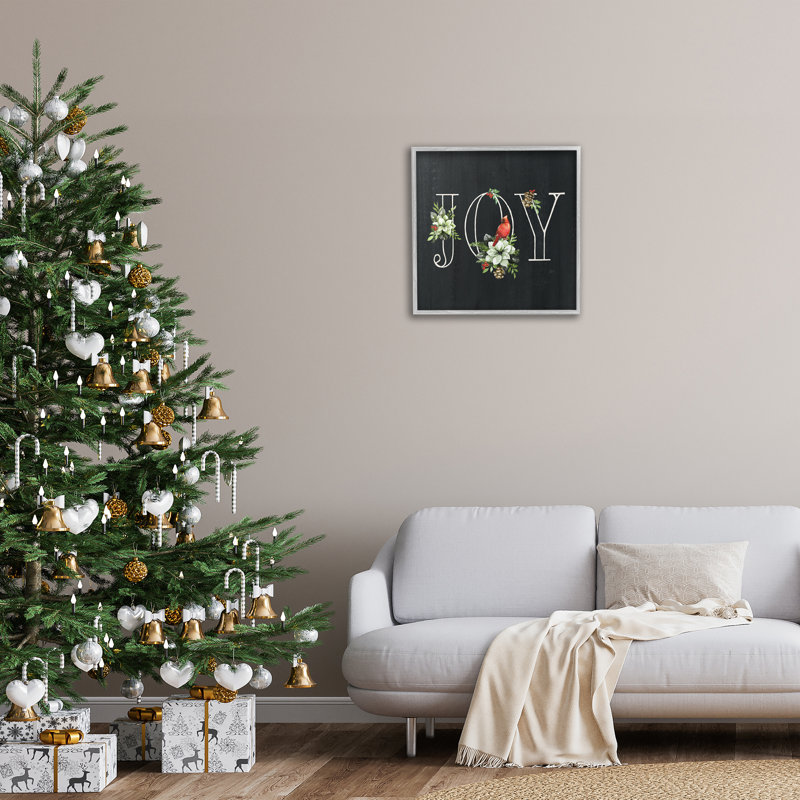 «Joy Letters with Florals», art mural sur toile par Nan, H 12 po x l 12 po, Estampe numérique Farmhouse