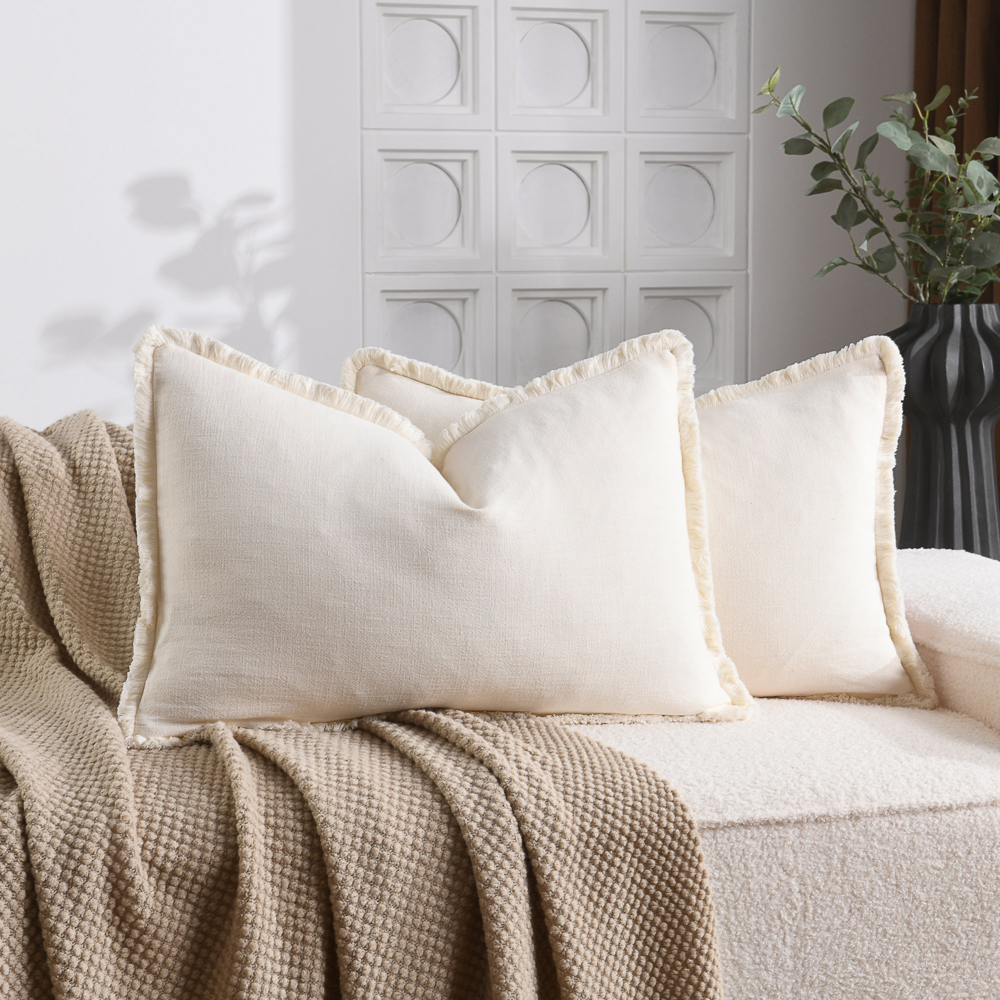 NordECO HOME Washed Linen Textured Boho Farmhouse Pillow Cover With Tassels Edge & Reviews | Wayfair