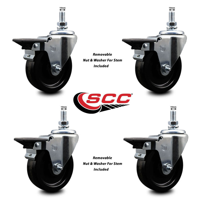 4 Inch_Phenolic 10MM Threaded Stem Caster Set with Brake