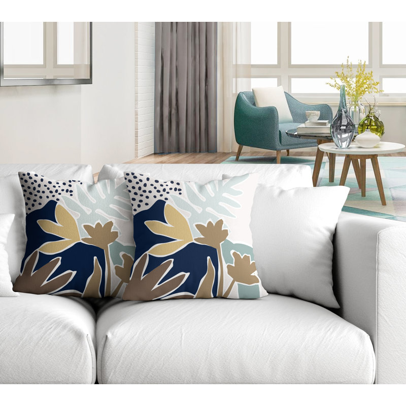 Jeté carré en polyester / mélange de polyester intérieur / extérieur, L 17 po x H 17 po, Gris / bleu marine / beige