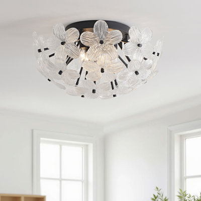 Plafonnier Frieda Modern à 5 lumières, 51 cm (20 po), en verre noir transparent, forme de fleur.