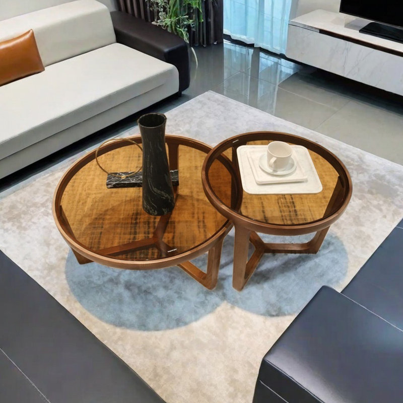 Round Coffee Table Set, Brown