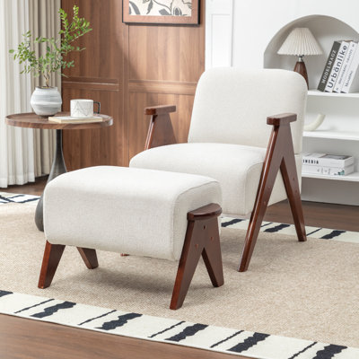 Bula Solid Wood Upholstered Armchair With Ottoman