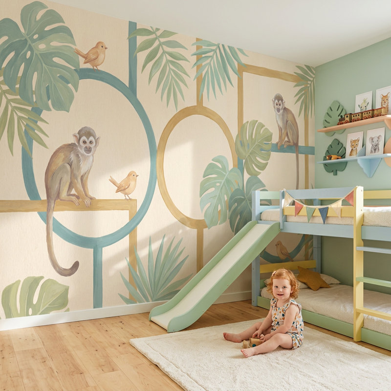 Panneau mural Jungle Vibe, Non tissé, 160 po x 108 po