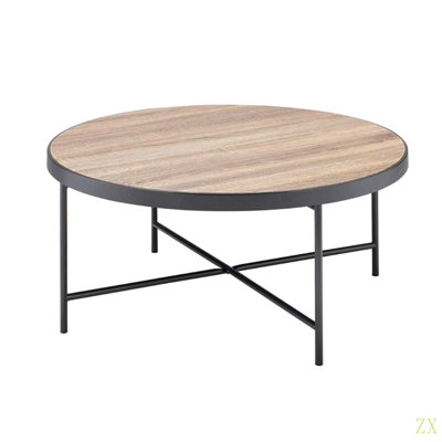 Table basse ronde en bois avec cadre en métal