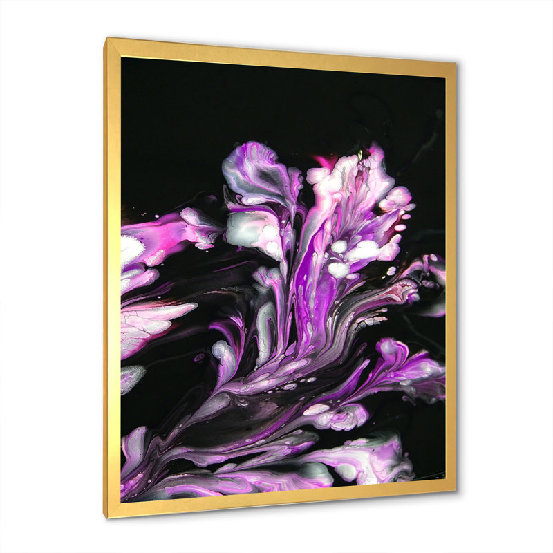 Purple Mixed Abstract Fluid - Painting on Canvas, Gold Picture Framed Canvas, 36" H x 24" W x 1" D