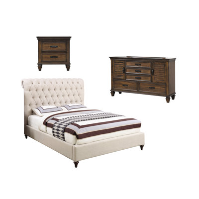 Ensemble de chambre à coucher 3 pièces avec commode en chêne bruni Spuyten