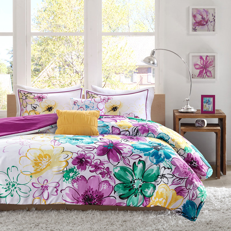 Ensemble d'édredon floral en microfibre avec caractéristiques antimicrobiennes