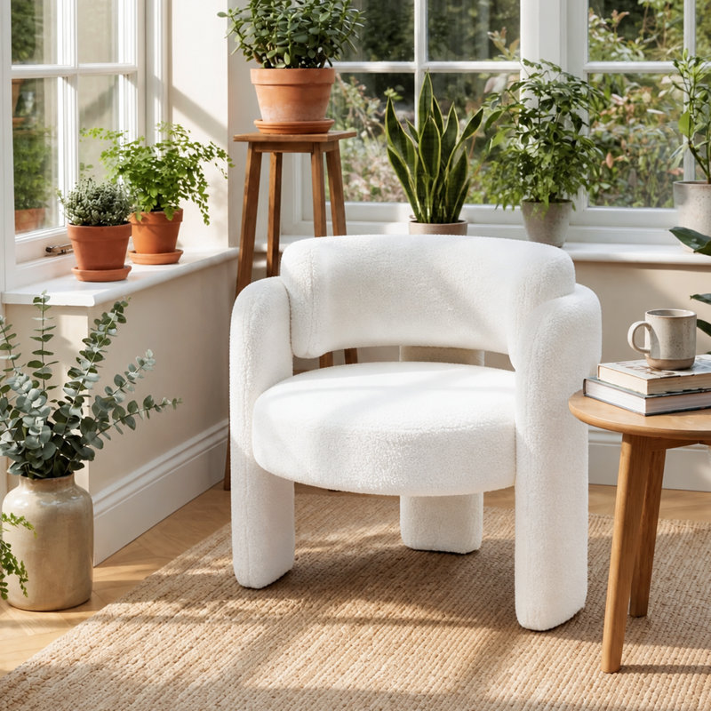 Fauteuil d'appoint demi-tonneau 33 po, Tissu crème
