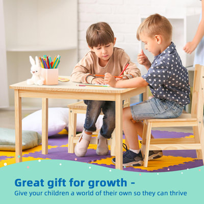 Jisan Kids 3 Piece Solid Wood Play Or Activity Table and Chair Set