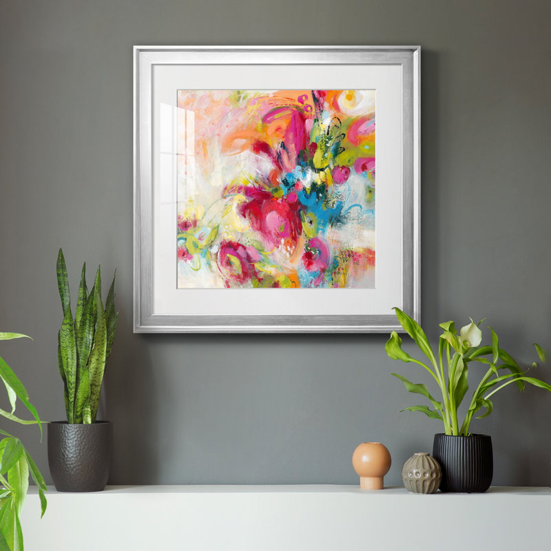" Let's Bounce ", 24" H x 24" W x 1" D, Silver Framed Paper, White