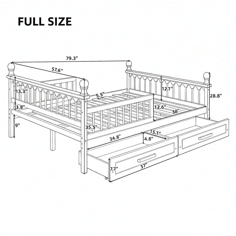 Structure de lit pour enfant pleine grandeur avec 2 tiroirs de rangement sous le lit, lit plateforme en bois avec garde-corps de sécurité, conception à profil bas, système de support à lattes robuste, aucun sommier nécessaire, rose