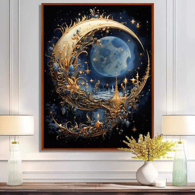 Art de l'Islam, croissant de lune II - Art mural, H 40 po x l 30 po x P 1,5 po, Cadre flottant brun