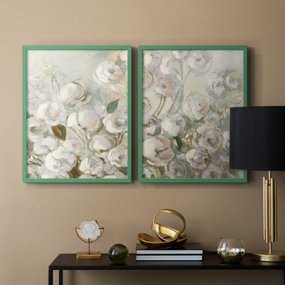 «Moonlit Climbing Roses I», reproduction encadrée de qualité supérieure - prête à être accrochée - aucun clou requis - aucun clou requis