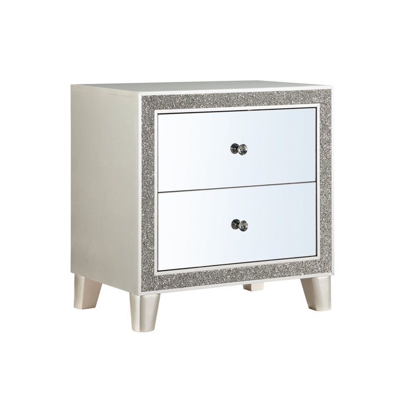 Grande table de chevet à tiroir au design glamour champagne avec finition en miroir sophistiquée avec tiroirs