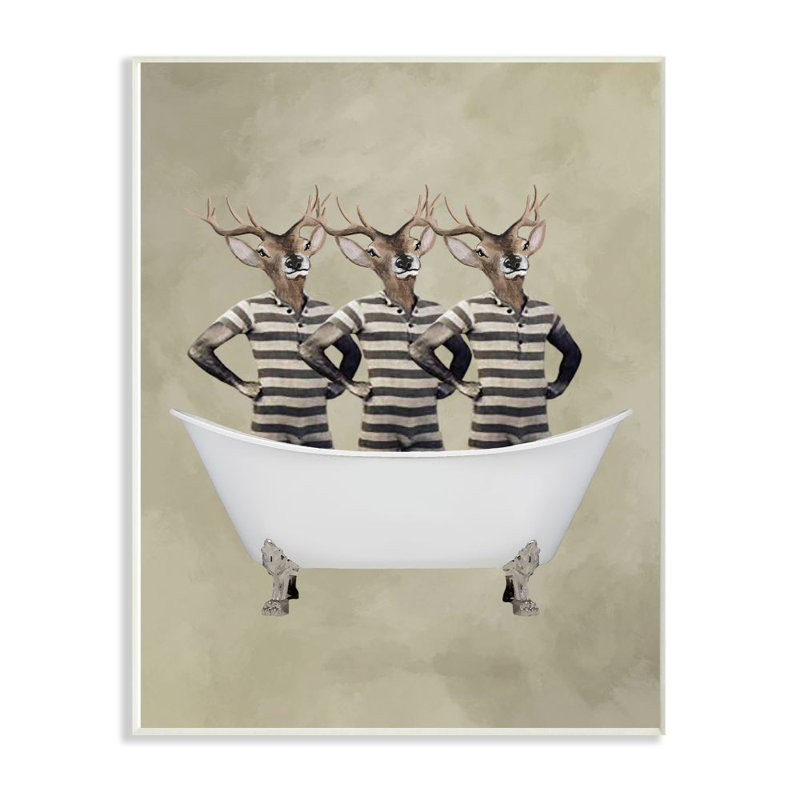 Décoration murale trois hommes de cerf dans une baignoire pour enfants Fabricius, H 18 po x l 12 po x P 0,5 po
