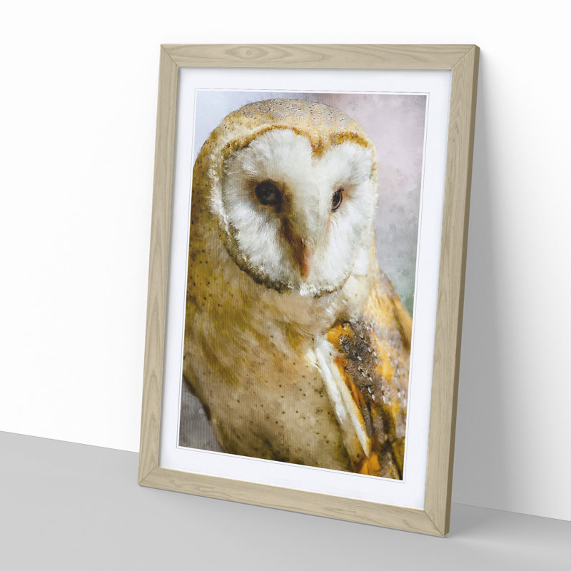 Barn Owl Vol.2 - Picture Frame Painting, Oak Framed, 48cm H x 36cm W x 2cm D
