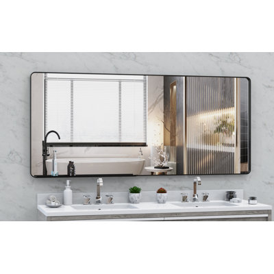 Miroir de salle de bain surdimensionné avec miroir mural à plateau amovible, miroir mural vertical horizontal à cadre suspendu en aluminium, miroir pleine grandeur pour le salon de la chambre à coucher